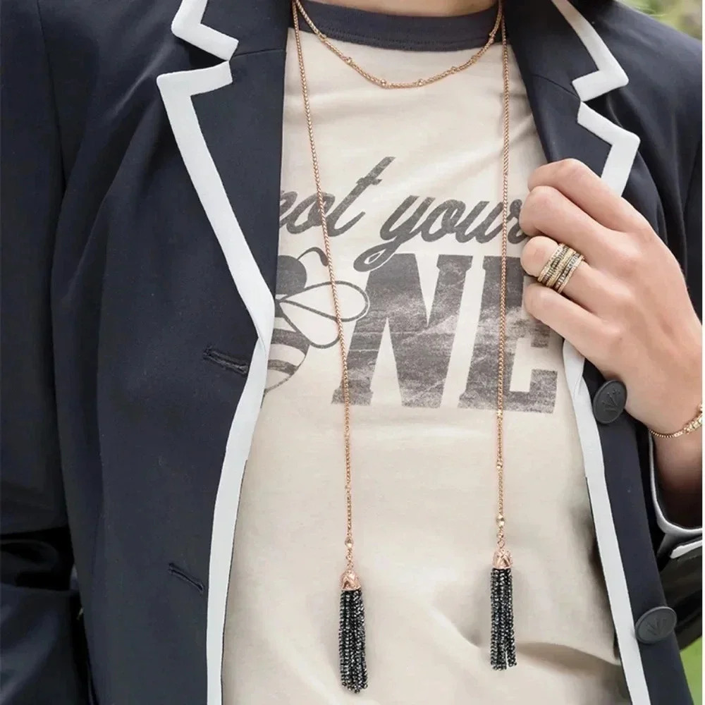 Dainty Tassel Layered Gold Hematite Beaded Necklace Wrangler Park Lane Jewelry - Picture 5 of 5
